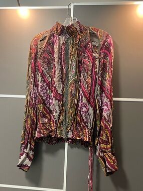 Gaetano Navarra Vibrant Paisley Print Mock-neck Blouse 46